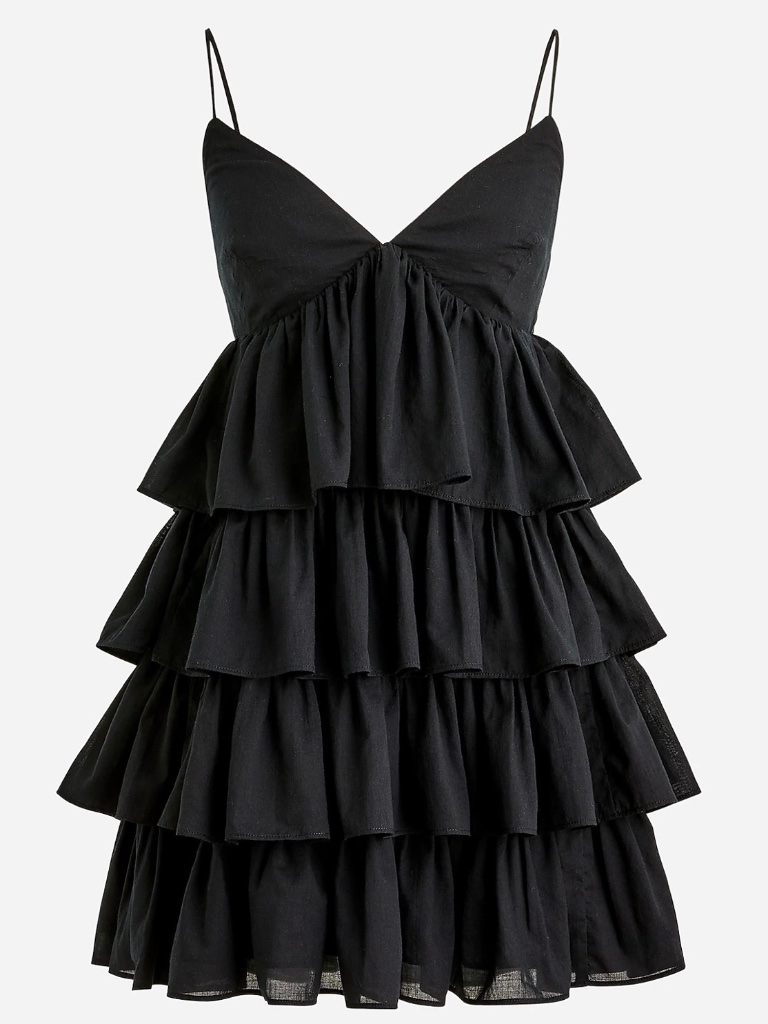 Black Ruffle-Tier Mini Dress In Cotton Voile